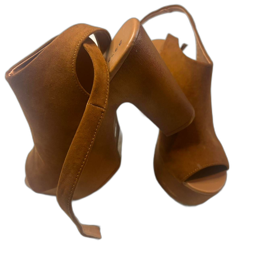 Bamboo Basics Women's Tan Brown Light Weight Peep Toe Sling Back Heels sz 7